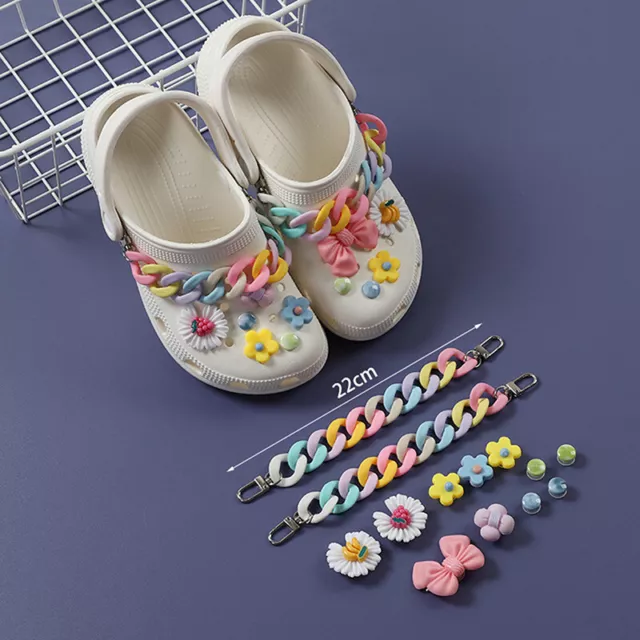 11PCS Bling Solid Rhinestone Shoes 1 Set Fruit Flower Chains Cute Croc Charms YT