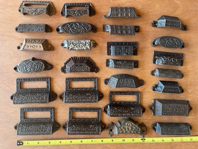 25 Antique Eastlake Cast Iron Bin Pulls Drawer.   Different Sizes And Designs