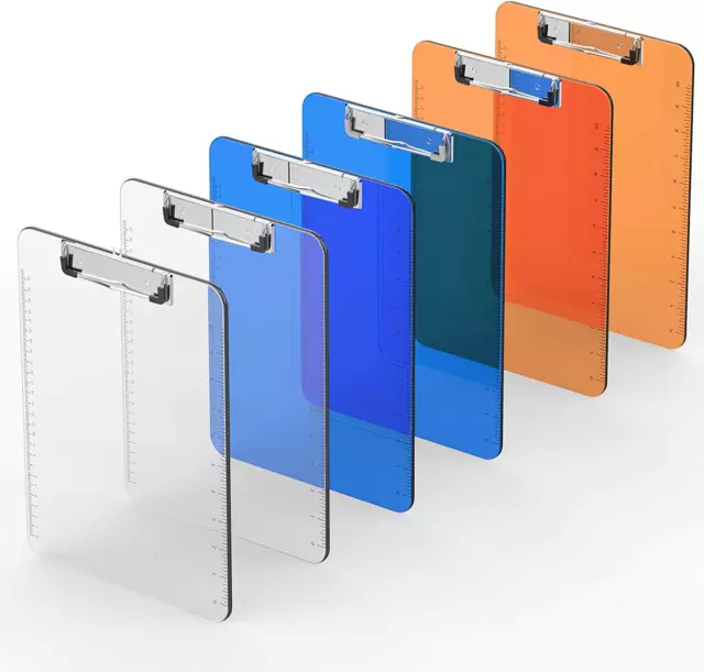 Plastic Clipboard Set of 6 Multi Pack Letter Size A4 Colorful Clipboards