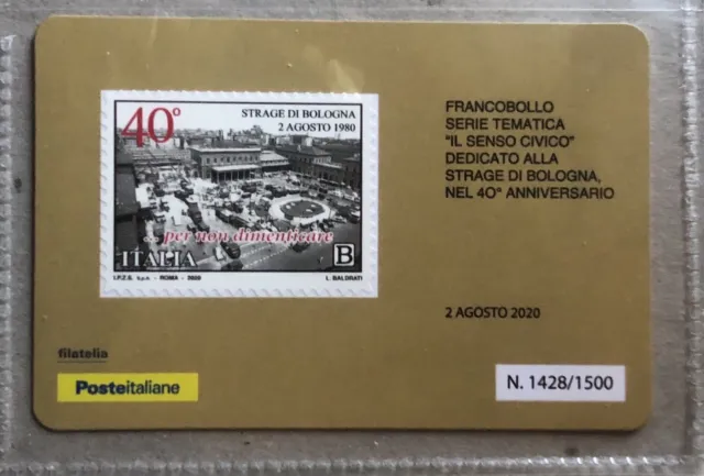 ITALIA 2020 STRAGE DI BOLOGNA 1980 TESSERA FILATELICA FRANCOBOLLO tiratura 1500