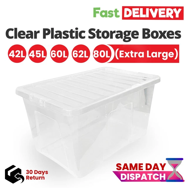 PLASTIC STORAGE BOXES with Lids Large Clear Containers Stackable Box
