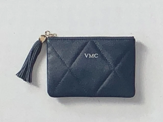 NWT - Mark & Graham Quilted Leather Tassel Zipper Pouch, Small, Navy w/free ship
