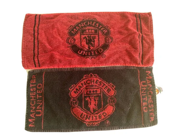 Manchester United Official Beer Bar Towels X2 Red Black 100% Cotton 49x21 Cm