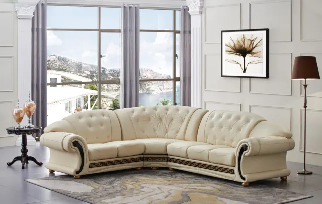 Apolo Italian Leather Left Hand Facing Sectional Sofa in Ivory