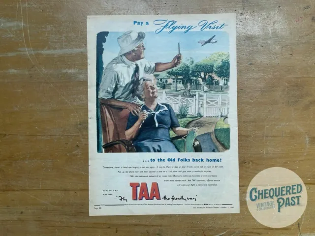 Vintage 1949 TAA Trans Australia Airlines FLYING VISIT Advertisement Poster