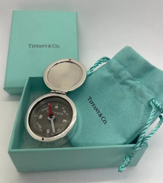 Tiffany & Co. Compass Sterling Silver 925 with Pouch & Box Very Good Condition