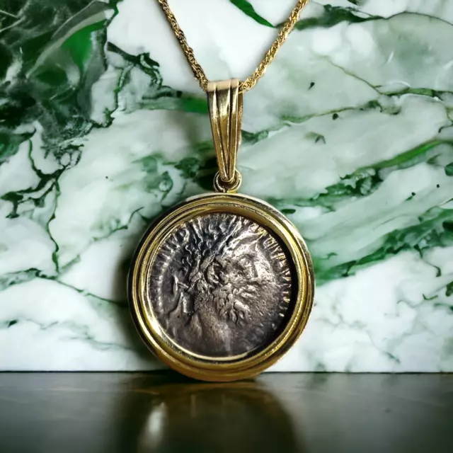 14k Gold Ancient Roman Coin Necklace 18" Emperor Commodus 177-192 AD 5.7g