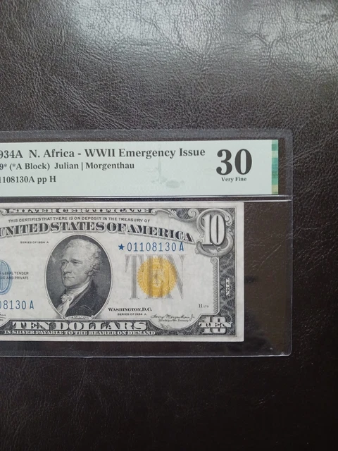 $10 1934 A STARNOTE(( NORTH AFRICA )) Silver Certificate pmg 30 3
