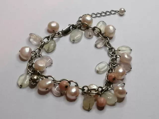 925 Sterling Silver Cultured Freshwater Pearl Chain Bracelet Baroque 994