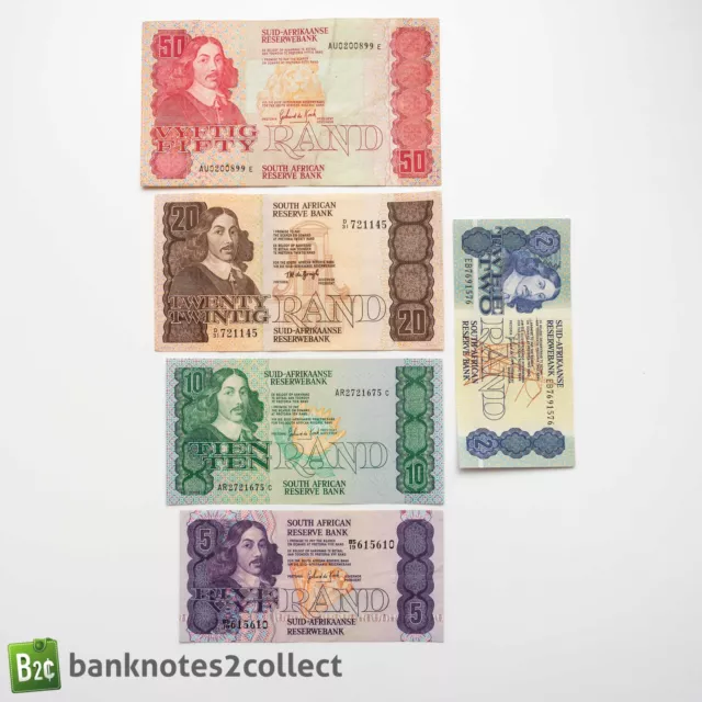 SOUTH AFRICA: Set of 5 South African Rand Banknotes. Van Riebeeck.