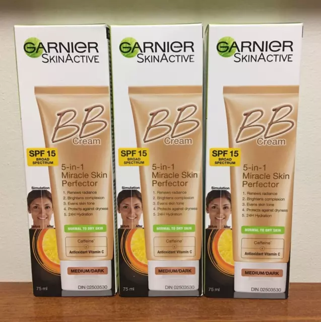3 Garnier BB Cream 5-in-1 Miracle Skin Perfector Medium/Dark 2.5 oz EXP 9/24 NIB