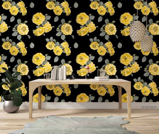 3D Blooming Yellow Flower Self-adhesive Removable Wallpaper Murals Wall 101