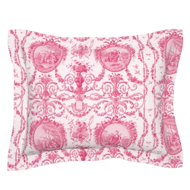 Pink Rococo Toile Girl Romantic Vintage Style French Pillow Sham by Spoonflower