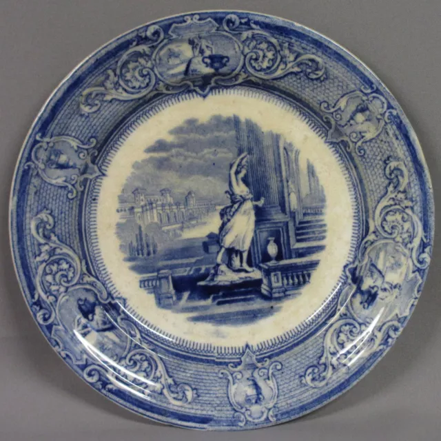 J. Clementson Sydenham Blue Transferware Ironstone Plate, 9 3/8" Dia, Ca. 1850s