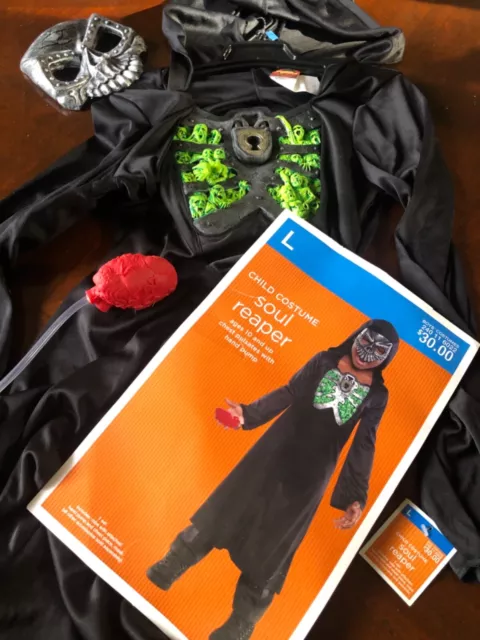 Soul Grim Reaper Child Kids L Costume, Beating Chest Pump Robe Mask $30 NIP NWT