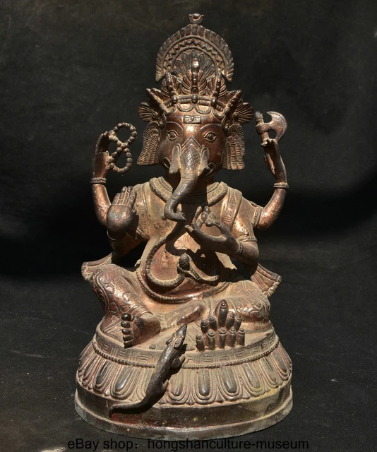 10.8 " Old Chinese Bronze Ganesh Lord Ganesha Elephant God Buddha Statue