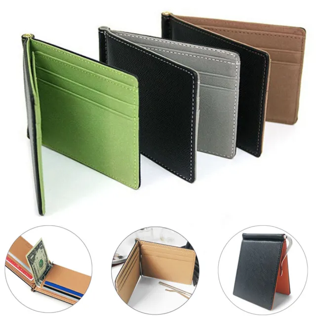 Slim Thin Mens Faux Leather Wallet Money Clip Credit Card ID Holder Pocket