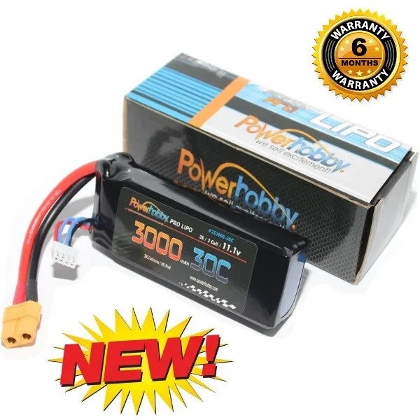 Powerhobby 3S 11.1V 3000mAh 30C Lipo Battery Pack w XT60 Connector 2 Pack 3