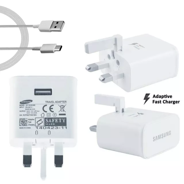 Véritable Samsung Chargeur 15W Rapide Prise Secteur UK USB C Câble en Blanc