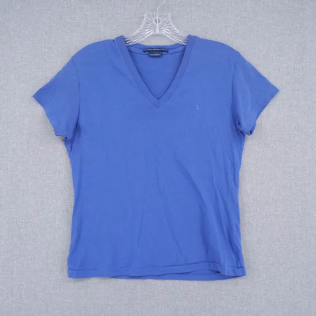 Ralph Lauren Sport T-Shirt Womens S Small Blue Pony Logo V-Neck Short Sleeve