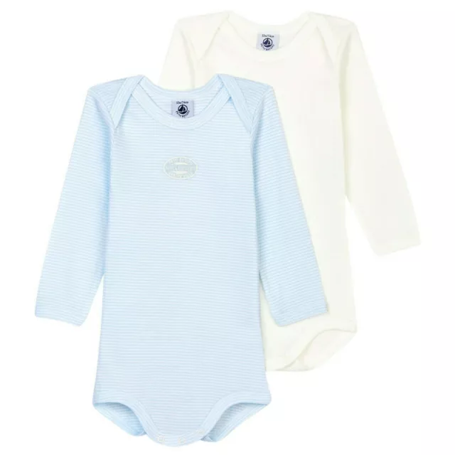 Petit Bateau Baby 2-teiliges Langarmbody Set Body hellblau creme 3-36 Monate