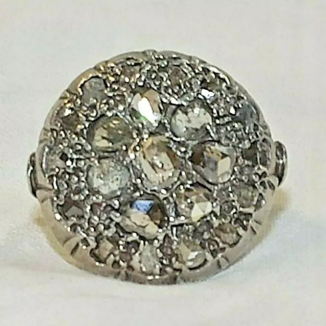 Anello Antico Toppa in Oro, Argento e Diamanti vari tagli per 2/2.5 ct approx