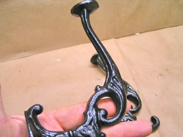 TWO solid Cast Iron Victorian style Wall Hooks, Oil Rubbed bronze finish 4