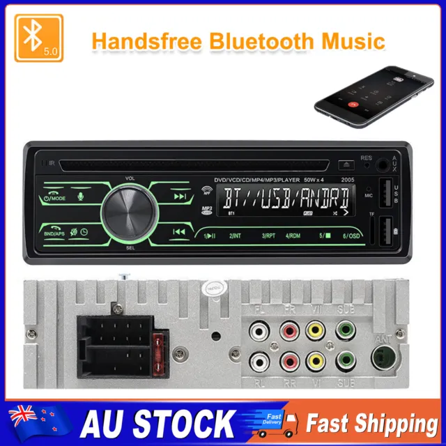 Single Din Car Stereo Radio MP3 Player CD DVD Audio Bluetooth AUX USB FM  W/ Mic