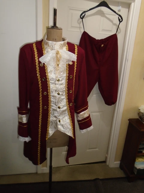 Costume da uomo georgiano, taglia piccola 41 pollici petto spettacolo teatrale bordeaux