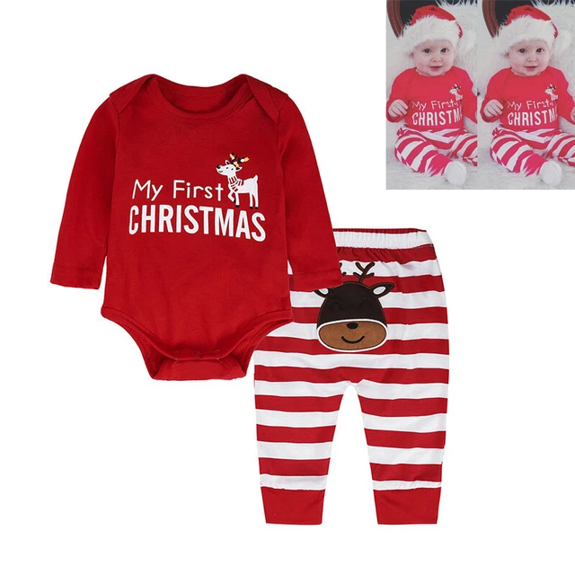 BABY Newborn Christmas Outfit Set Unisex Cotton Clothing Romper Pants Suit