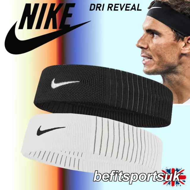 Nike Dri Reveal Headband Sweatband Tennis Running Training Gym Sports Black