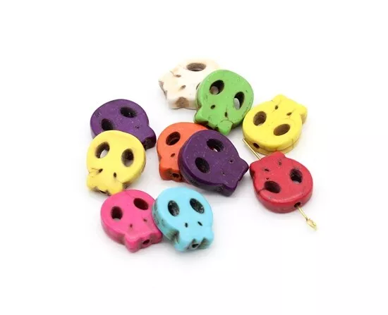10 Stk. Howlith Perlen natürlich Schädel 15x13x4mm Totenkopf Farbmix