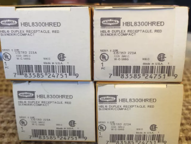 lot of 4 HUBBELL HBL8300HRED Receptacle,Duplex,20A,5-20R,125V,Red row2