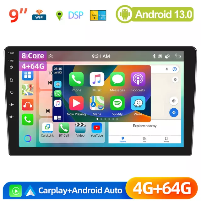 4G+64GB Double 2 DIN 9" Android 13.0 Car Stereo Radio CarPlay 8Core GPS Navi DSP