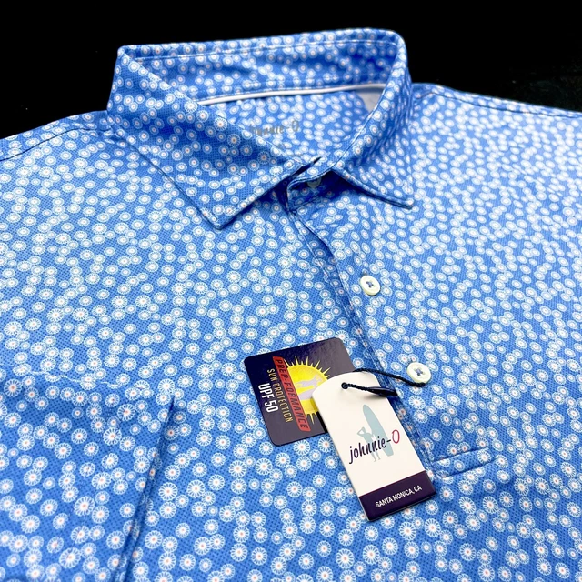 Johnnie O Prep-Formance Floral Polka Dot Print Golf Polo Biscayne Blue XL