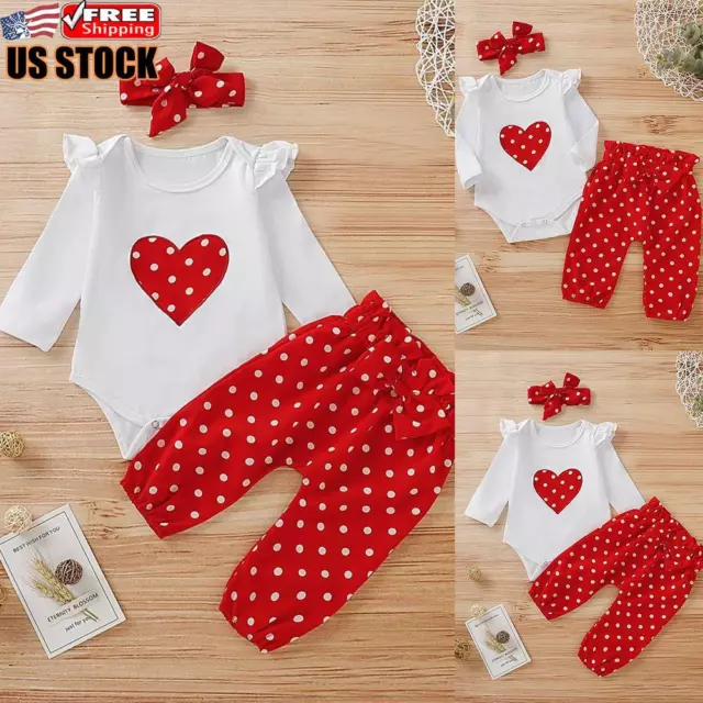 Newborn Infant Baby Girl Romper Jumpsuit Tops Pants Headband Outfits Clothes Set