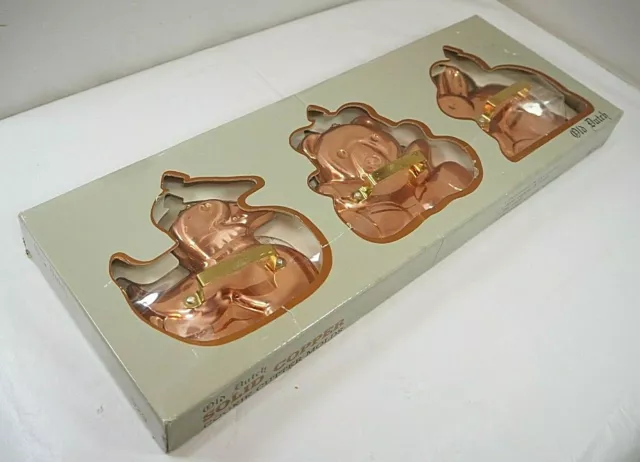 Vintage OLD DUTCH Set of 3 Solid Copper Cookie Mold Cutters with Brass Handles