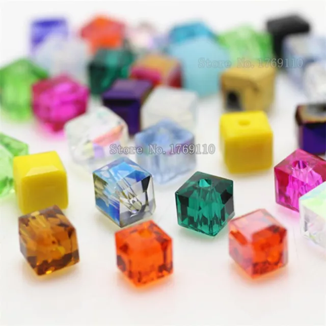 Square Crystals Bead Charm Glass Loose Spacer Beads Jewelry Makings 6mm 100Pcs