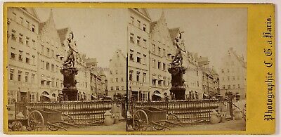 Munich Fontaine Allemagne Photo Christian Konig Stereo Vintage Albumine c1860 