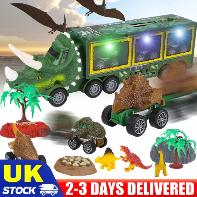 Kids Dinosaur Truck Toy Storage Car Transport Carrier Model W/Music Light Gift