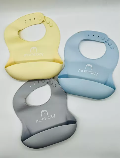 Set of 3 Cute Silicone Baby Bibs for Babies & Toddlers Crumb Catcher Momcozy