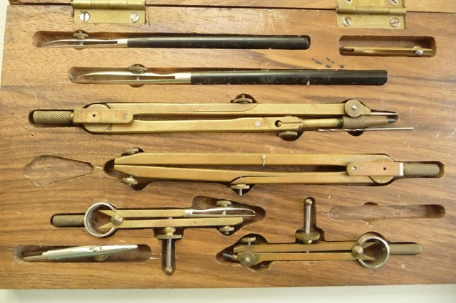 COMPASS & DIVIDER technical drawing set BWC in tailored wooden box drbx ...