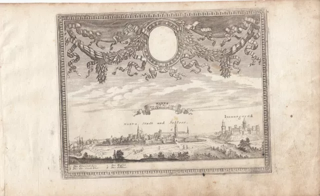 Narva Gesamtansicht Iuannagorod Estland Baltikum Orig Kupferstich 1720 Bodenehr