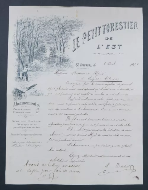 Facture SAINT-DIZIER 1903 LE PETIT FORESTIER DE L'EST bois entête illustrée 41