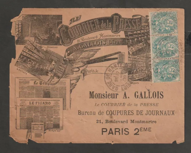 Ancienne Enveloppe illustrée LE COURRIER de la PRESSE - PARIS 2ème - 1906