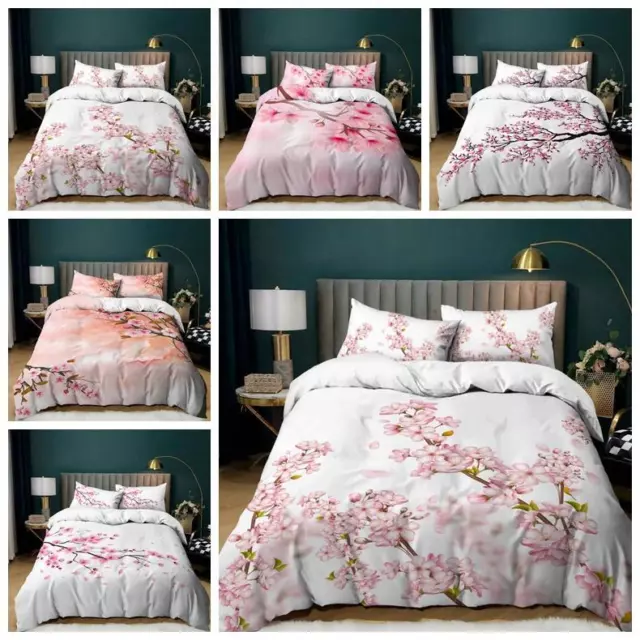 Cherry Blossom Doona Quilt Duvet Cover Set Pillowcase Double Queen King Size Bed