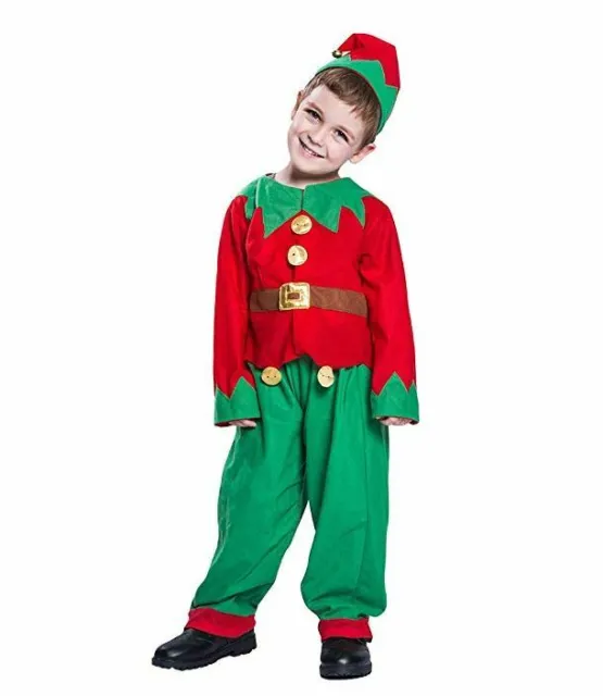 Kids Santa Helper Boys Christmas Elf Costume Xmas Fancy Dress Outfit Cosplay