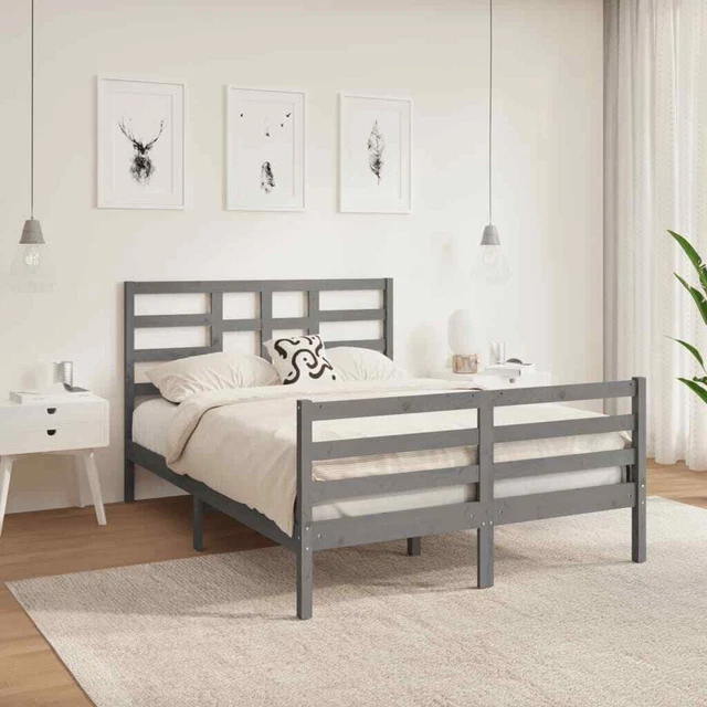 BED FRAME GREY Solid Wood 140x190 cm £174.53 - PicClick UK
