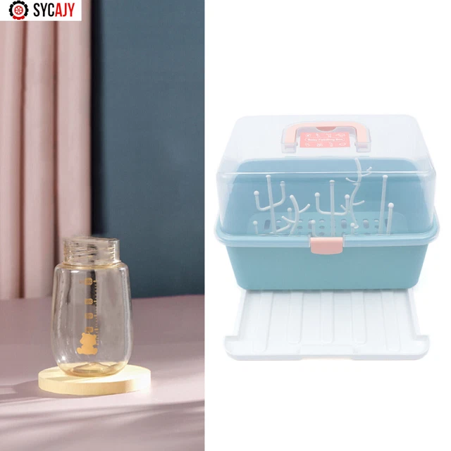 Baby Bottle Drying Rack With Cover Storage Box Large Organizer Holder US