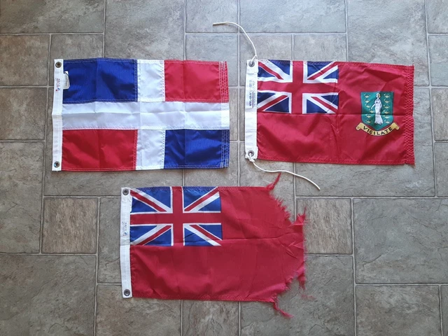 Vintage Marine Boat Ships Signal Flags lot 3 Dominican Republic Virgin Is. U.K.